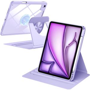 Wenlaty for iPad Air 11 inch Case (M3/M2) & Air 5th/4th Generation Case 10.9 inch,for iPad Pro 11 inch 4/3/2/1 Gen,360 Rotating, Detachable Magnetic Back, Pencil Holder, Auto Sleep/Wake,Lavender