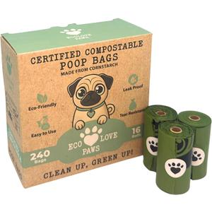 100% Certified Home Compostable Dog Poop Bags, Leak-Proof & Extra Thick, Plant-Based, Unscented, Easy to open, Plastic-Free Pet Waste Bags, 240 Count (16 Rolls, Great Value)