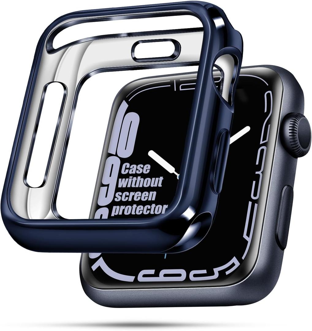 2 x top4cus 46mm Case Soft Flexible Lightweight Anti-Scratch Overall Protective 46mm Iwatch Cover Case Shiny Shockproof Bumper Compatible with Apple Watch Series 11/10 - Deep Blue