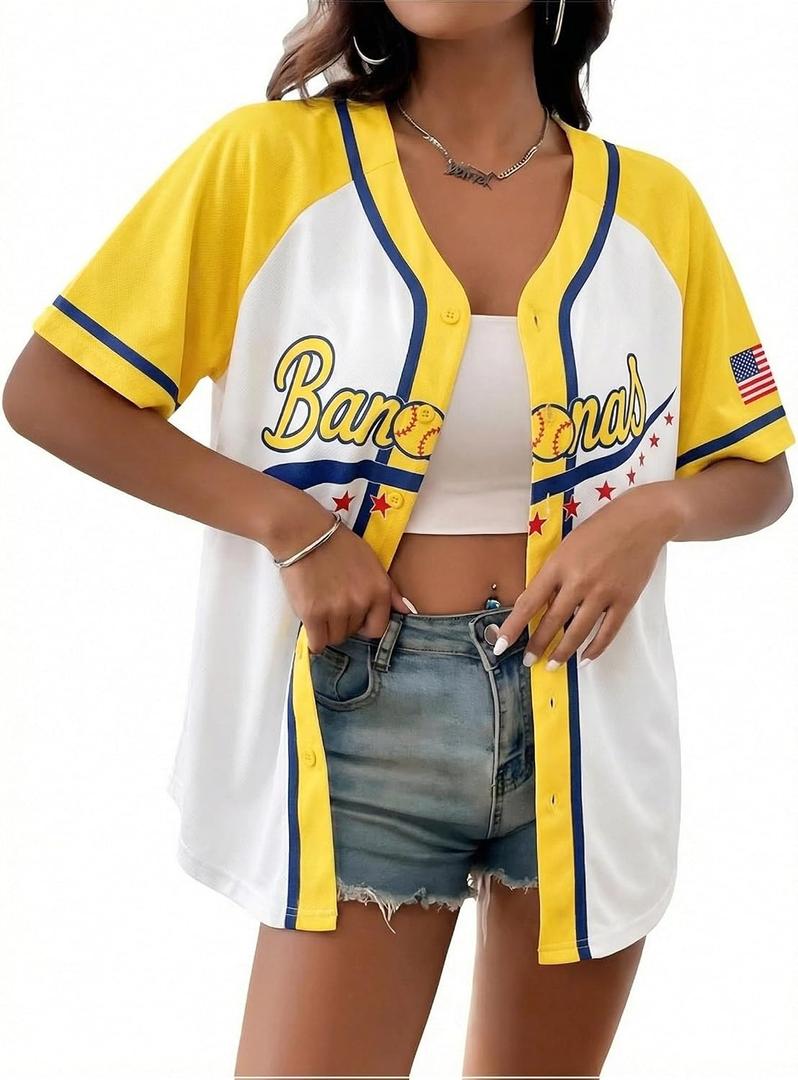 Baseball Jersey Women Game Day Shirt Baseball Player Graphic T-Shirt | Baseball Shirt Striped Baseball Mom Shirts V Neck Button up Short Sleeve Team Tops Fans Gifts Quick-Dry Graphic Tee (White, M)