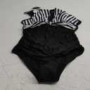 Tempt Me Women One Piece Swimsuit High Neck Plunge Ruched Tummy Control Bathing Suit (Black White Stripe-1) M