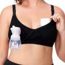 Momcozy V Neck Pumping Bra Hands Free, Comfort All-Day Wear with CozyFitClasp for Pumping & Nursing in One (Size Large, Black)