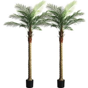 2 Pack Artificial Sago Palm Tree 8ft - Realistic Fake Sago Palm Plants for Indoor/Outdoor Decor - Low Maintenance Tropical Faux Trees with Sturdy Base - UV Resistant, Lifelike Design