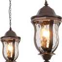 Large Outdoor Pendant Light Fixtures, 23.6'' Exterior Hanging Lantern Porch Light Adjustable, Brown Hanging Lamp Farmhouse Exterior Chandelier Ceiling Mount for Entrance Patio