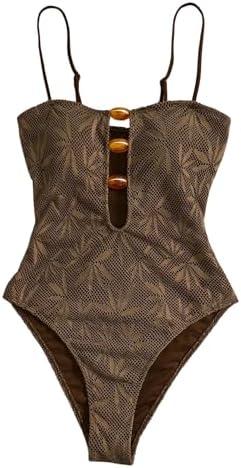 SOLY HUX Women's One Piece Swimsuit Cutout Bathing Suits High Cut Swimwear Vacation Cruise Wear M