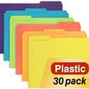 H4D 30 Pack Plastic File Folders Heavy Weight, Poly Colored File Folders 1/3-Cut Tabs with Sticky Labels, Letter Size, Assorted Colors