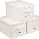 3 Pcs Closet Storage Bins with Lids & Lable & Handles, 15" 22 Quart Collapsible Fabric Stackable Storage Bin Cube Organizer Lidded Organizing Boxes Storage Containers (Large-3 Pack, Beige)