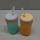 The First Years Silicone Squeeze & Sip Straw Cup - Spill-Proof Toddler Training Cups - Dishwasher Safe - Orange and Blue - 7 oz - 2 Count - Ages 6 Months+