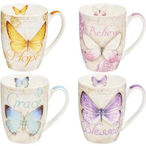 Christian Art Gifts Ceramic Mug Set-Butterflies (Set Of 4)