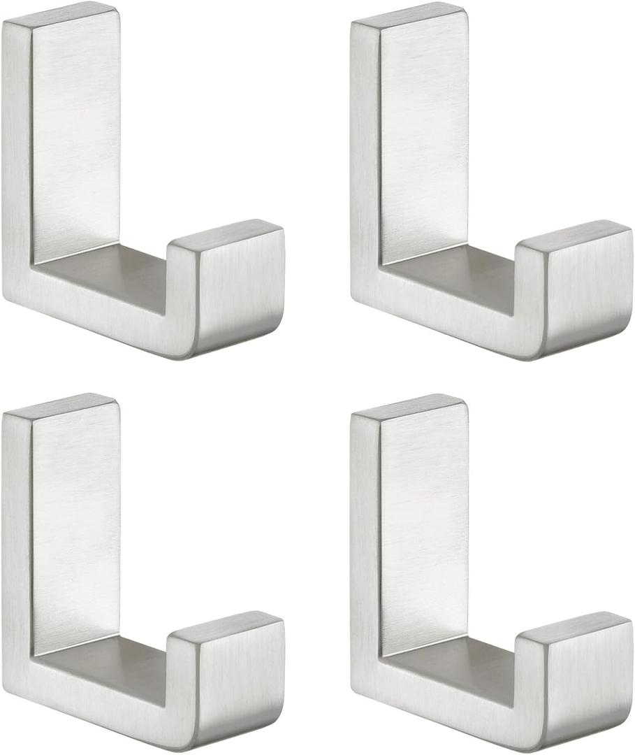 Angle Simple Towel Hooks for Bathroom, SUS 304 Stainless Steel Robe Coat Hooks for Wall, Brushed Nickel, 4 Pack