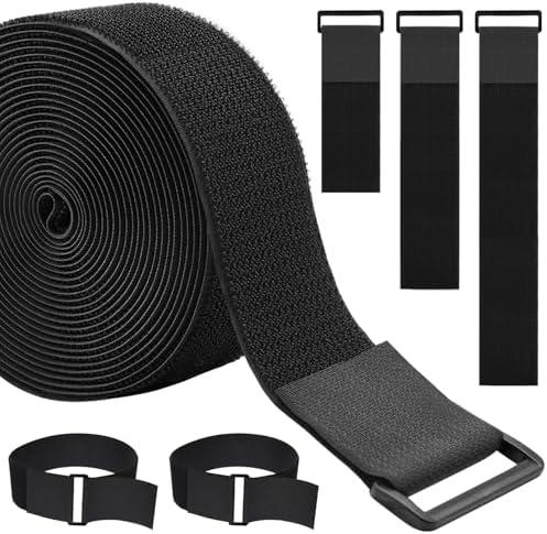 WSZJINB 1.5In x 16Ft Cinch Straps Heavy Duty With 20 Buckles, Black Nylon Hook and Loop Straps, Reusable Long Cable Ties for Organizer or Storage