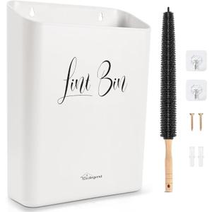 Sealegend Magnetic Lint Bin for Laundry Room with Dryer Lint Brush, Wall Mounted Trash Can Space-Saving Laundry Organization and Storage, White