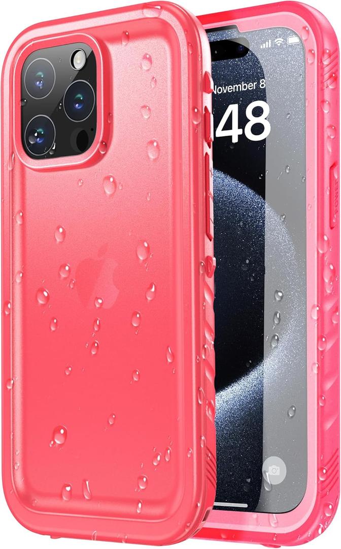 SPORTLINK for iPhone 15 Pro Case Waterproof - Built in Screen Protector [IP68 Underwater][6.6FT Military Dropproof][Dustproof][Shockproof] Full Body Protective Phone Case 6.1" Pink