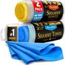 Premium 2pk +1 Free Shammy Cloth for Car Drying - 26"x17" - Super Absorbent Chamois Towel - Scratch-Free, Reusable & Soft Wash Cloth - Car Drying Towels (Yellow, Blue, Blue)
