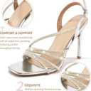 HARENCE Heels for Women Stilettos Sandals: Square Open Toe Strappy High Heeled Ankle Strap Rhinestone Dress Shoes for Wedding Prom Party Bridesmaid (Silver), 40.5