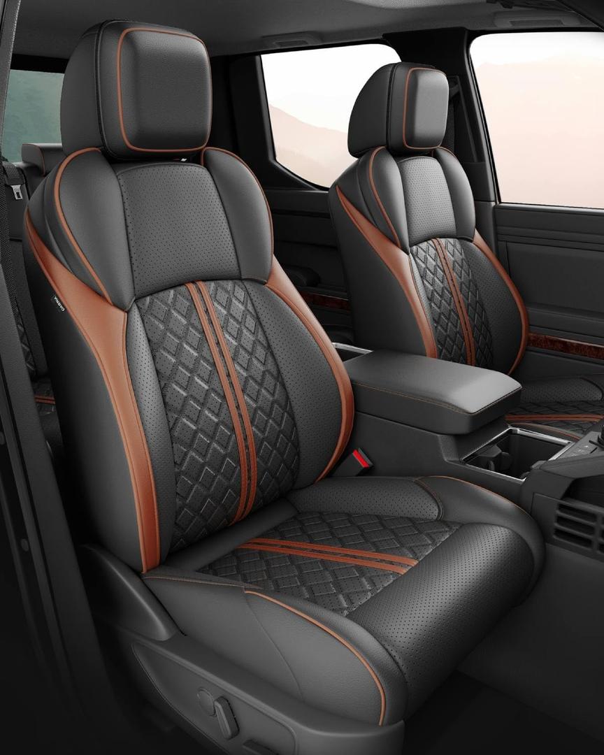 Custom Seat Covers for Tacoma 4th Gen 2024 2025 2026 Double Cab SR5/TRD Sport/TRD Off-Road/SR Full Set with Console Covers, Waterproof Leather Back and Front Seat Protectors Black Brown