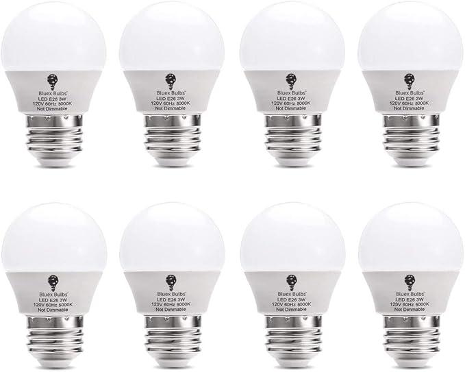 8 Pack BlueX 3W G14 LED Light Bulb 5000K Daylight - 25W Equivalent - E26 Base 120V - Small Night Light Bulbs for Bedroom, Ceiling Fan, Table Lamp, Kitchen, Pendant Fixtures, Dinning Room