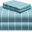 LuxClub 4 PC Queen Size Sheet Set Bed Sheets, Breathable Luxury, Deep Pockets 18" Wrinkle Free Cooling Machine Washable Hotel Bedding (Striped Light Blue)