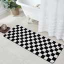 Uphome Bathroom Runner Rug, Black and White Checkered Long Machine Washable Bath Mat Non Slip, 18x47 Water Absorbent Soft Microfiber Bath Rug for Tub, Shower, Floor (1'6" x 3'11" (Rectangular)
