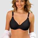 Women's Unlined Underwire Bra Demi Smooth Bras (Black, 34D) (Black)