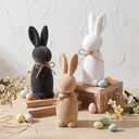 3 Pcs Easter Bunny Decorations Flocked Bunnies Figurine with Bow Tie Flocking Rabbit Tabletop Ornament for Easter Spring Signs Centerpieces for Farmhouse Home Decor (Black Brown White,8.66)
