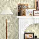 CiCiwind Gold Geometric Wallpaper Peel and Stick Wallpaper Beige and Gold Removable Wall Paper Striped Hexagon Contact Paper Self Adhesive Waterproof Vinyl for Bedroom Bathroom Wall 15.7"x393"