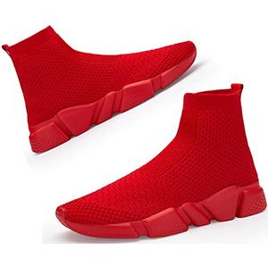 Santiro Women's Walking Tennis Shoes Breathable High Top Sock Sneakers Casual Sports Shoes Lightweight Knit Athletic Shoes All Red 8.5 US