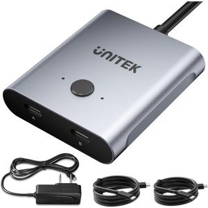 Unitek Bi-Directional USB C Switcher 1 in 2 Out /2 in 1 Out USB Switch Selector 2 Computers Share 1 Device Video Switch 10Gbps Data Transfer 8K@60Hz Video Type-C Power Adapter Included Silver