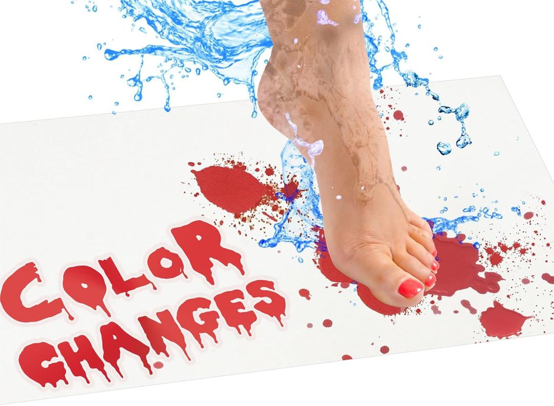 Bloody Bath Mat - Combo Set of 2pcs, Turns Red When Wet, Footprints Disappear Like Magic (Mat Does Not Absorb Water), Great for Funny Gag Gifts, Footprints Disappear Like Magic
