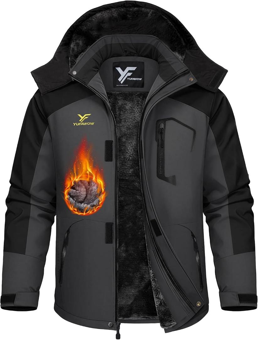 Men's Ski Jacket Waterproof Warm Snowboard Jacket Insulated Winter Coat for Outdoor Cold Weather Sports Work XX-Large, Black Dark Grey