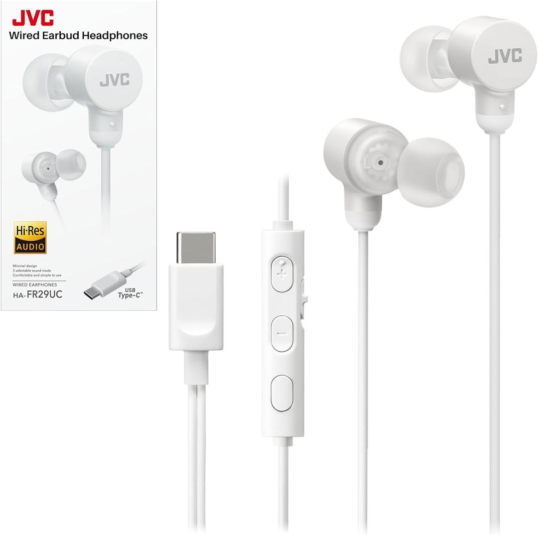 JVC Wired USB-C Earbuds - Noise Isolation - DAC - Hi-Res Audio - Built-in Mic with Mute - Comfortable Silicone Ear Tips - 3 Button Remote  Plug & Play - HAFR29UC