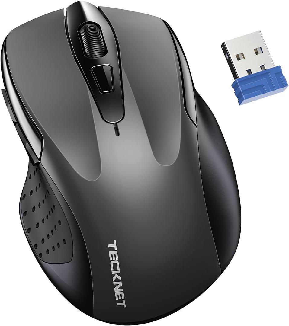 TECKNET Wireless Silent Mouse, Quiet Click Mouse, 2.4G Optical Computer Mouse, 6 Adjustable 4000 DPI, Cordless USB Mouse for Laptop, Chromebook - Dark Grey