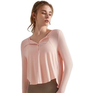 Long Sleeve Workout Shirts for Women V Neck Elastic Oversize Pullover Yoga Gym Tops Quick Dry Hiking Athletic Running Shirts (Pink, S)