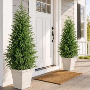 2Pack 4 FT Artificial Norfolk Pine Topiary Trees | UV-Resistant Potted Faux Shrubs for Front Porches, Gardens and Entryways; Realistic Greenery with Easy-Care Appeal.