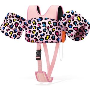 HeySplash Toddler Swim Vest, Infant Floaties Fit 13-20-30 Lbs, Puddle Kids Jumper with Crotch Strap & Safety Buckle, Baby Pool Float Jacket Arm Floaties Floatie Water Wing, Boat Swim Trainer Aid 1-3 (D-Leopard, for kids 13-33 lbs)