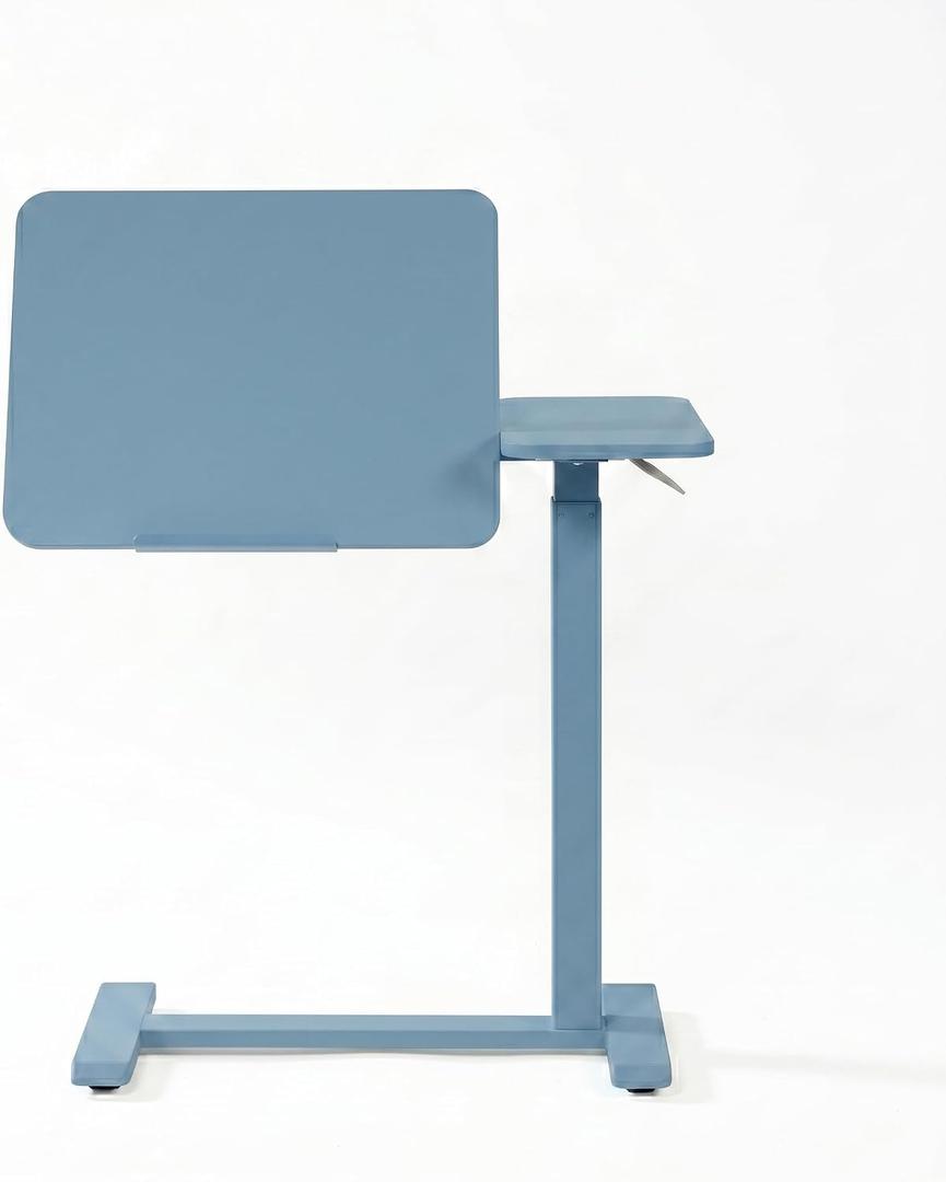 Overbed Table Adjustable Height 30"-43", Rolling Laptop Desk with Wheels, Tilt Split Top Over Bed Table for Hospital, Home, or Bedroom Use, Portable Bedside Table Stand (Tiltable Top, Blue), 28" x 16" x 29.9"-43.3"