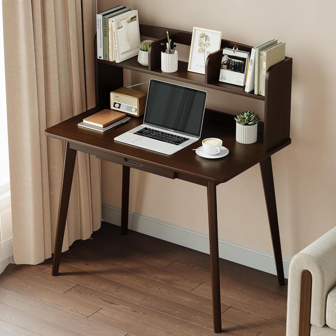 IOTXY Small Writing Desk with Hutch - 39.4" Work Computer Study Table