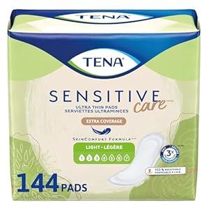 TENA Sensitive Care Female Incontinent Pad Regular Length 9" L 54358,, 144 Ct  (24 Count (pack of 6))