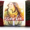 Lion Brand Yarn Scarfie Yarn for Knitting and Crocheting, Deep Red/Dark Green, 1 Pack