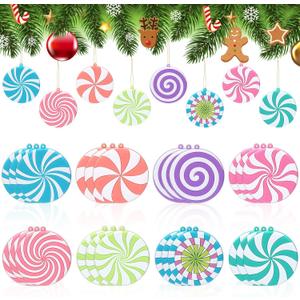 Panelee 24 Pcs Christmas Candy Ornaments Pastel Candy Cane Peppermint Ornament for Christmas Tree PVC Xmas Lollipop Peppermint Hanging Decoration for Holiday Xmas Tree Party Decoration