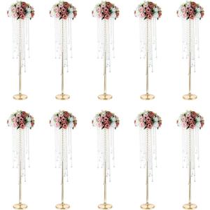 NUPTIO Gold Vases for Centerpieces Wedding - 10 Pcs 39.4in Tall Vase Chandelier Centerpiece for Tables - Flower Stand Bulk for Weddings