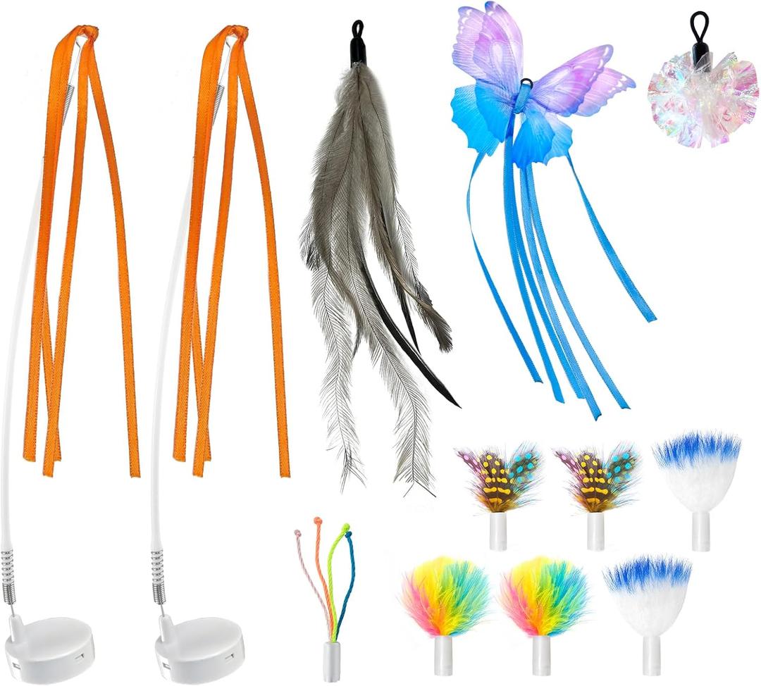 ORSDA 12PCS Replacement 5 in 1 Interactive Kitten Toys for Indoor Cats with Multicolor Feather Refill, Mylar Crinkle Balls, Spin Flying Butterfly for Indoor Exercise (Only Suitable for T85)