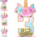 Unicorn Birthday Number Sign Centerpiece for Girls Wooden Unicorn Party Number Table Sign Decoration Unicorn Party Supplies for Birthday Anniversary (Number 3), 11.8 inches x 7.1 inches