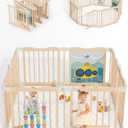 Foldable Wooden Playpen, 55 x 55 x 24 inches, Ocean Adventure, Natural