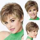 XIUFAXIRUSI XIUFAXIRUSI Short Layered Brown Pixie Wigs for Women Mixed Blonde Pixie Cut Wigs with Bangs Natural Looking Synthetic Hair Replacement Wig