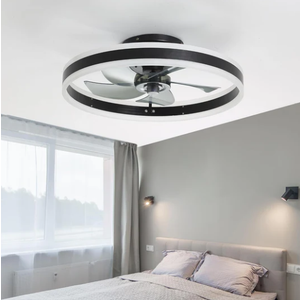 Ceiling Fans with Lights and Remote, 20'' Low Profile Ceiling Fan, 3000-6000K Dimmable Modern Flush Mount LED Fandelier, 6 Speeds Reversible DC Motor, Black Ceiling Fan for Bedroom Living Room
