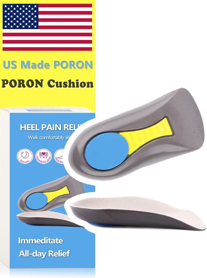 Plantar Fasciitis Inoles Heel Cup Arch Support InsertPORON Cushion - Made in USA Heel Pain, Heel Spurs, Flat Feet, Tendonitis, Shock Absorption (Gray, Women 6-11.5 / Men 4.5-9.5)