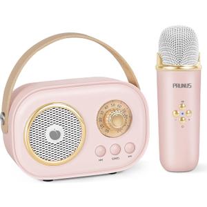 Mini Karaoke Machine for Kids&Adults,Portable Bluetooth Speaker with Wireless Microphones and Stereo Sound Enhanced Bass,Gifts for Girl 6 7 8 9 10 11 12 Years Old (Pink)