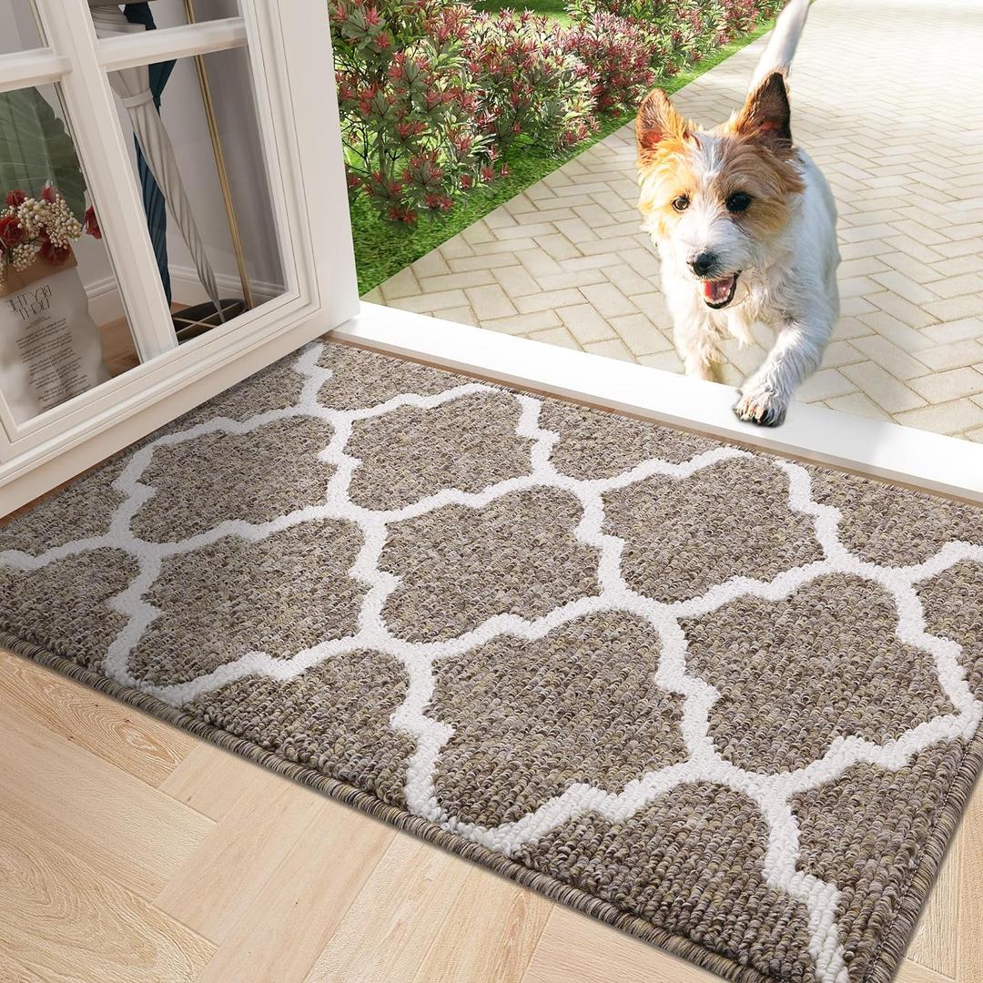 OLANLY Indoor Door Mat, 32x20, Non-Slip Absorbent Resist Dirt Entrance Mat, Washable Low-Profile Inside Floor Doormats for Entryway, Brown