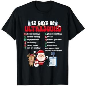 Women Retro 12 Days Of Ultrasound Tech Christmas Sonographer T-Shirt 2 pcs, M